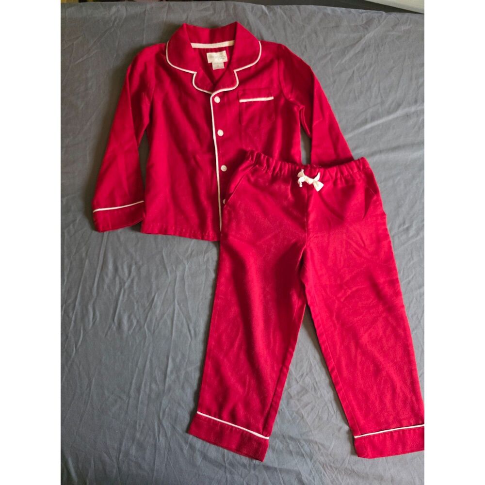 Little Planet by Carters Size 4 Red Flannel Button Up Pajama Set Piping - Picture 2 of 3